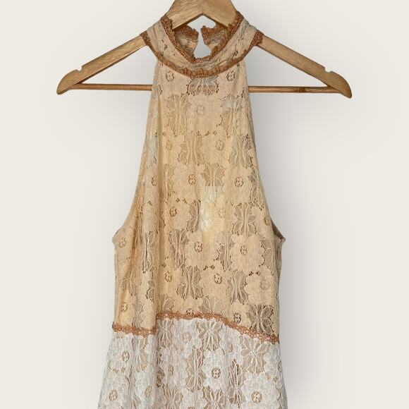 Foxiedox Amelia Lace Halter Midi Dress | Medium | Beige Mermaid Tiered Cottage - Picture 5 of 10